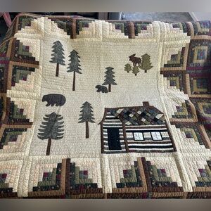 Donna Sharp Rustic Cabin Quilt Forest Design Queen Size 93” x 93”